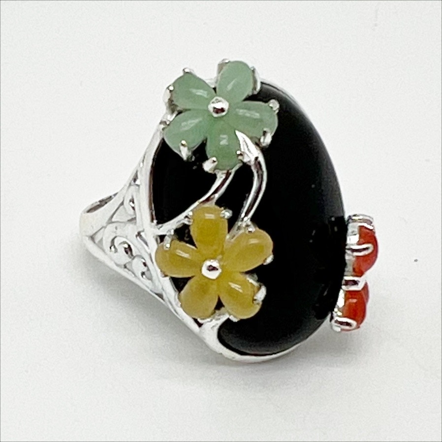 Christina Stankard Black Onyx & Colorful Stones 925 Sterling Silver Ring Size 8