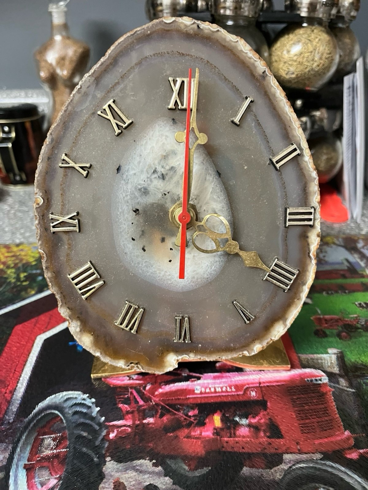 Agate natural slab Roman numeral clock