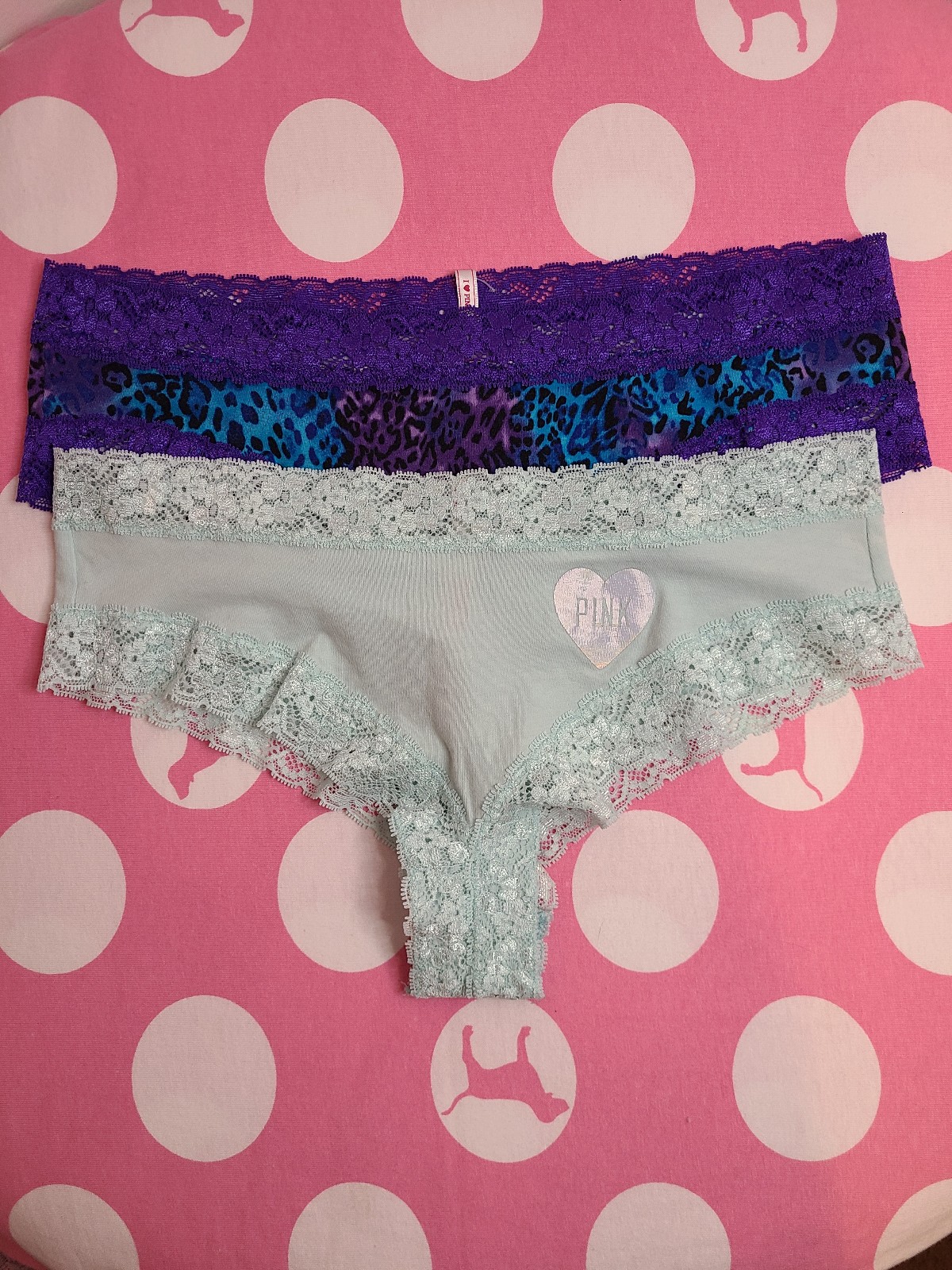 New VTG VS PINK 2pk Lace Trim Cheeky Panties Size M