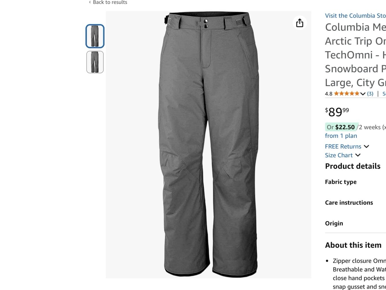 NEW NWT Columbia Men's Arctic Trip Omni -Heat Ski Snowboard Pants M 33-35