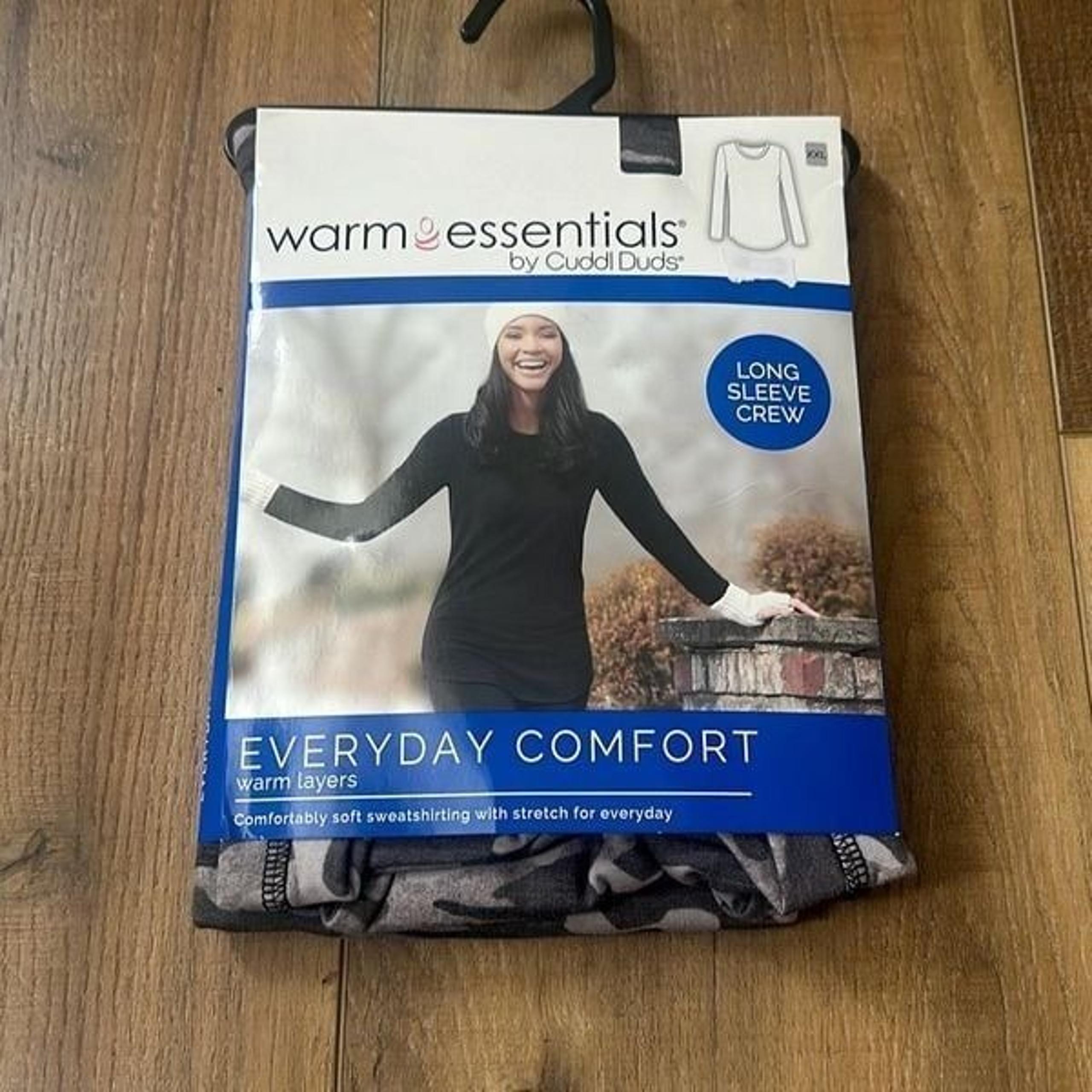 Warm Essentials Cuddl Duds Womens Long Sleeve Crew Top Size XXL 2XL Grey Camo NW