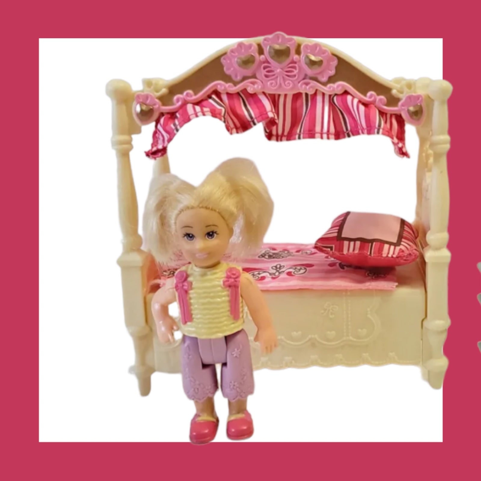 2009 Fisher Price Loving Family Girl Doll + Kids Bedroom Set with Canopy Bed