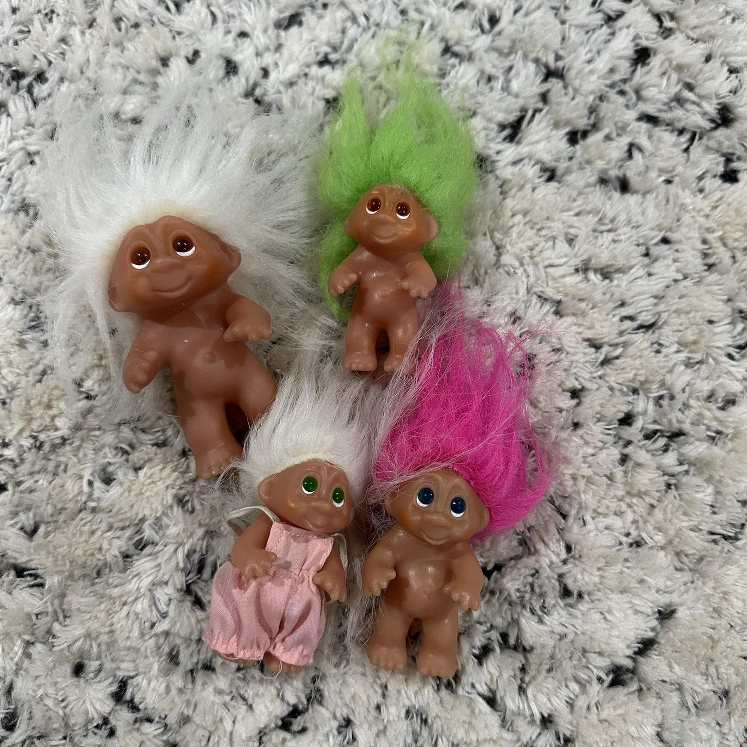 Vintage Dam Troll Dolls Marked 1985 Pink, Green, White Hair Lot of 4