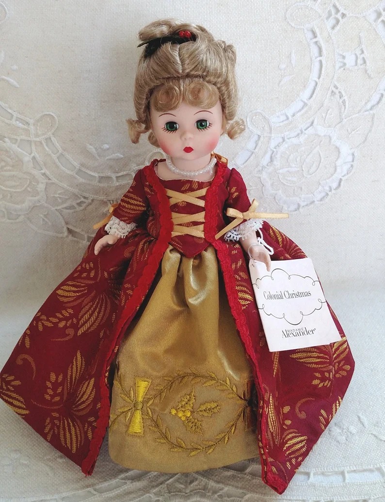 Colonial Christmas, Bent Knee, HTF, Madame Alexander, 8 Doll, Embroidery, Wreat