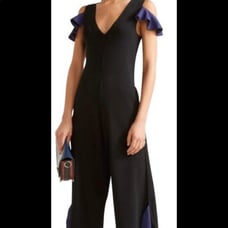 JONATHAN SIMKHAI Black Ruffle Tie Jumpsuit S