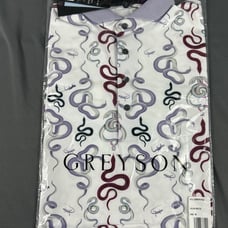 Greyson Golf Shirt Polo Serpentine Print Medium Arctic White Polyester MSRP 118