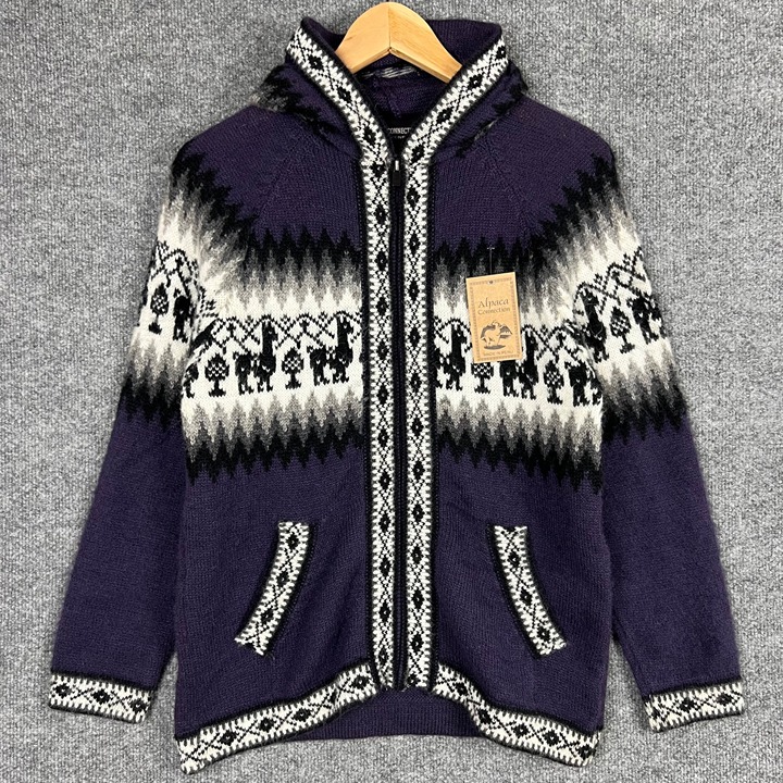 NEW WITH TAG Alpaca Connection Purple Patterned Sweater Zip up Hoodie Women’s S