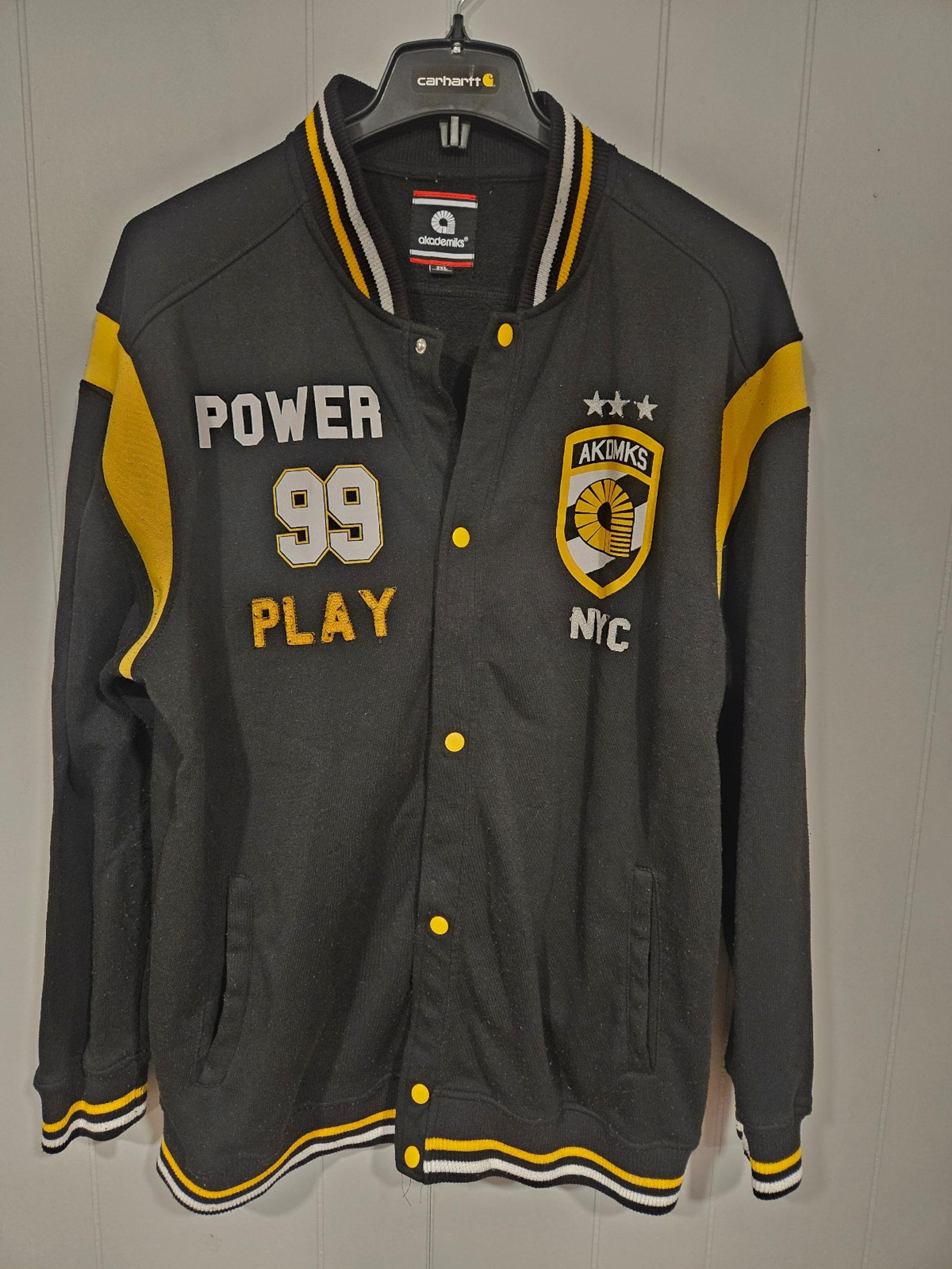 Akademiks Varsity Style Jacket 2XL Power Play 99 NYC Black Yellow Streetwear