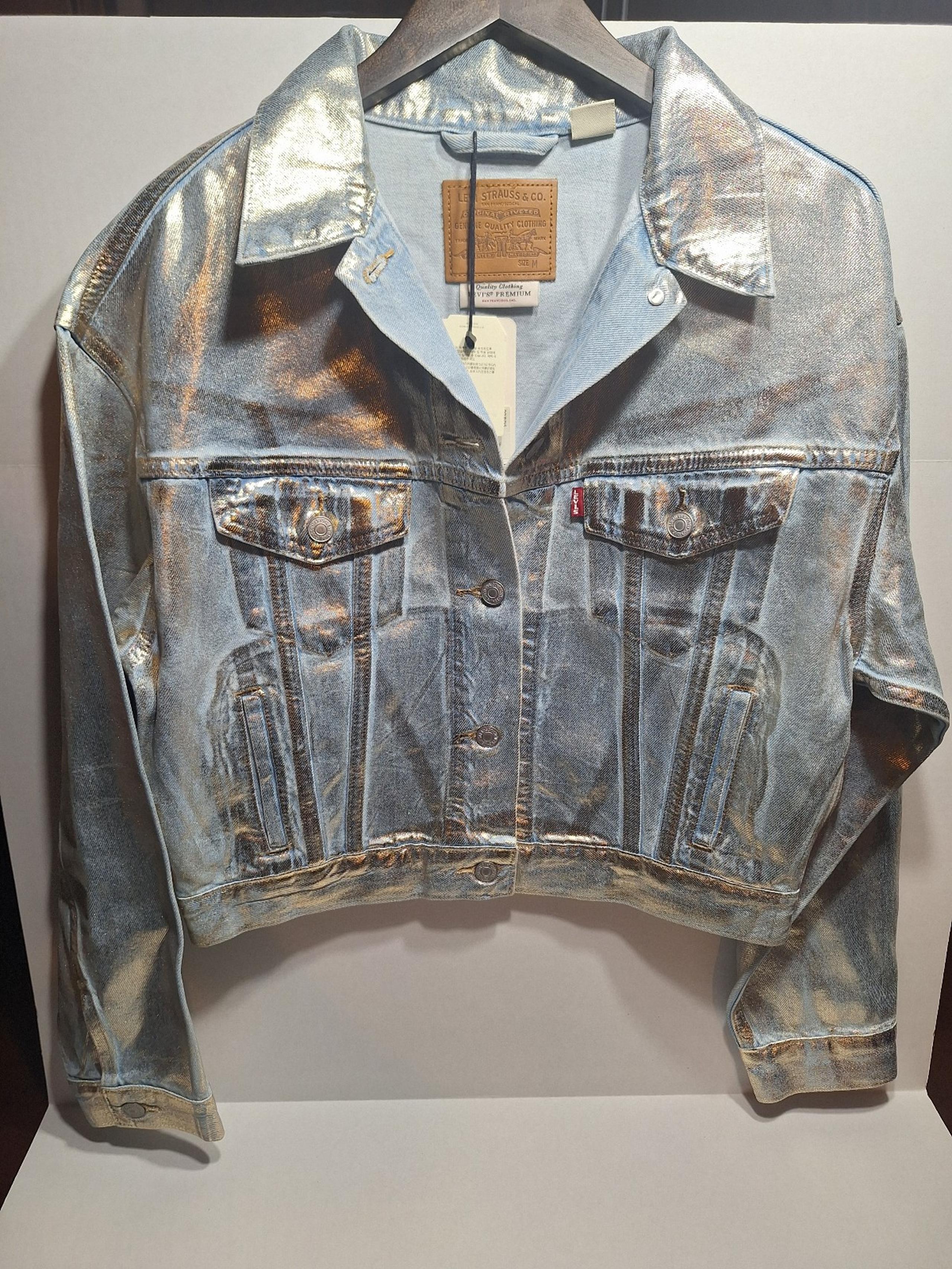 Levi's Premium Women Shrunken '90s Relaxed Fit Trucker Jeans Jacket Silver Sz XS