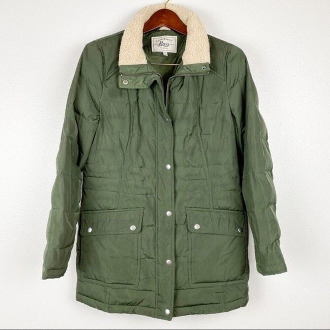 GH Bass Down Puffer Faux Fur Jacket Winter Coat Army Green Size M