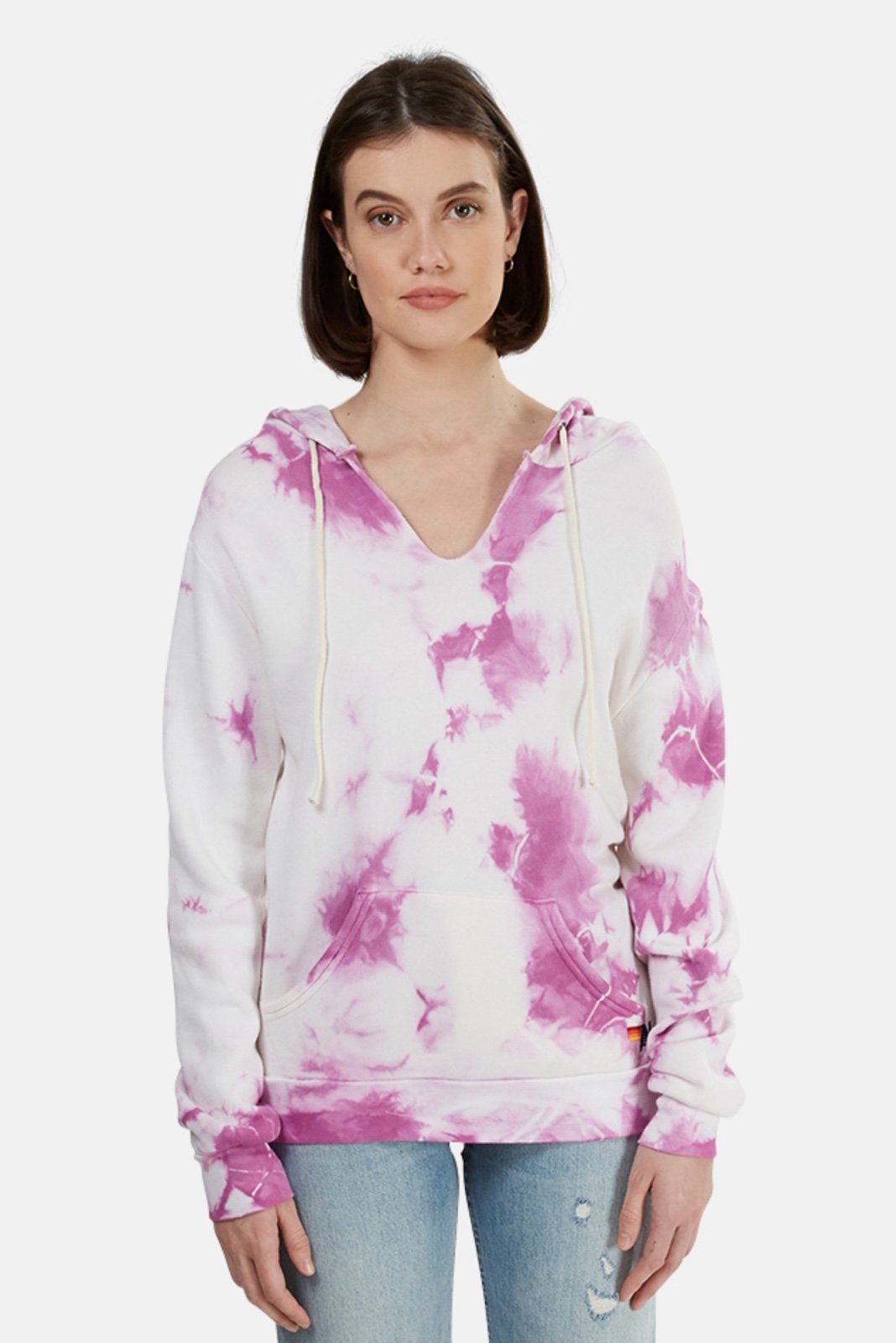 Aviator nation split neck white pink tie dye hoodie sweatshirt
