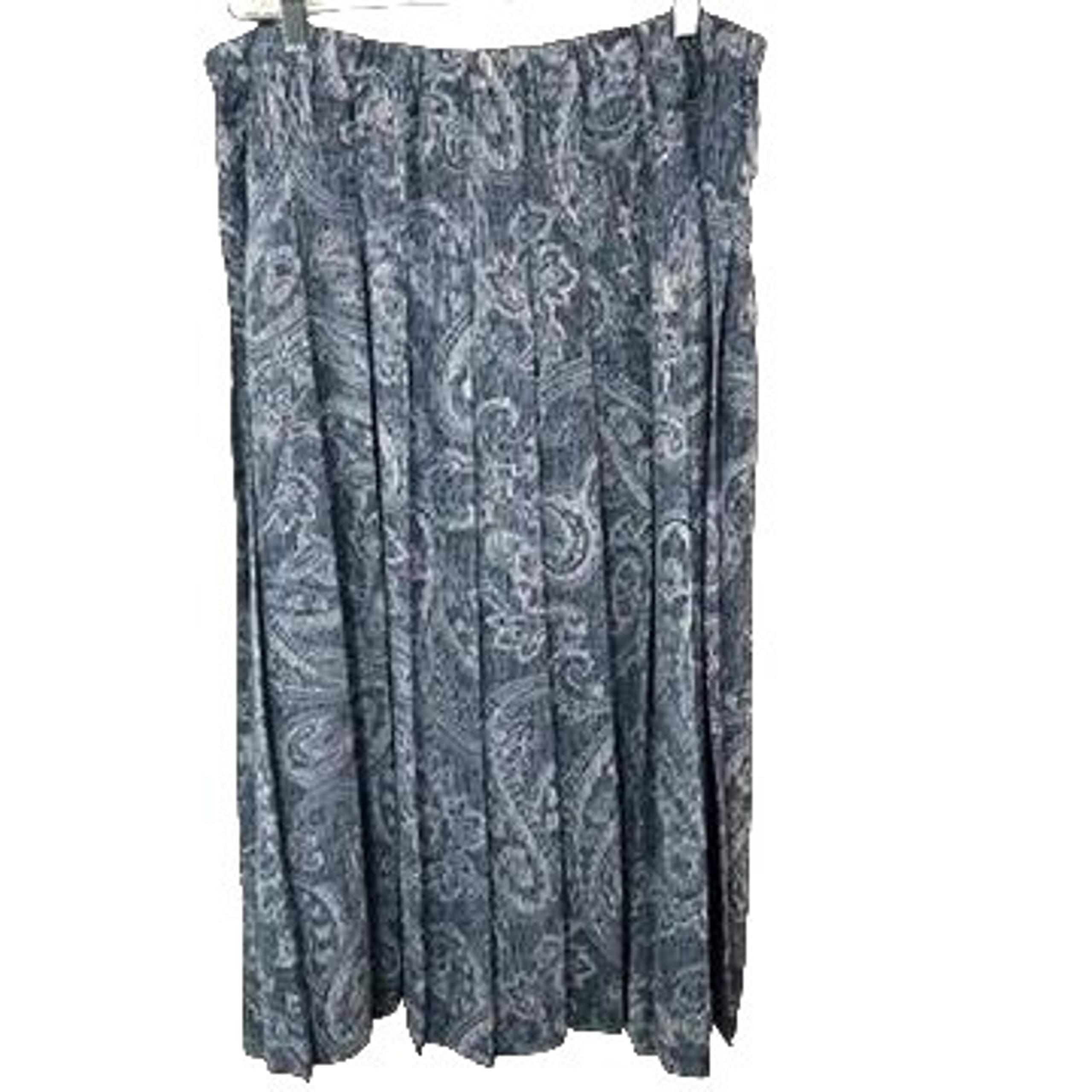 Vintage Koret Womens Blue Paisley Pleated Skirt Sz 20W Elastic Waistband Office