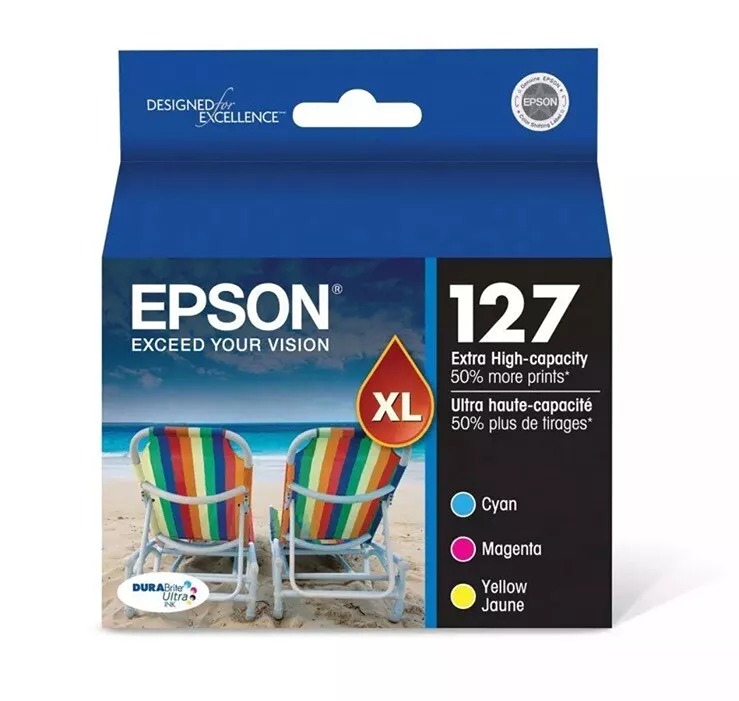 Epson 127XL C/M/Y 3pk Ink Cartridges - Cyan, Magenta, Yellow (T127520-CP)
