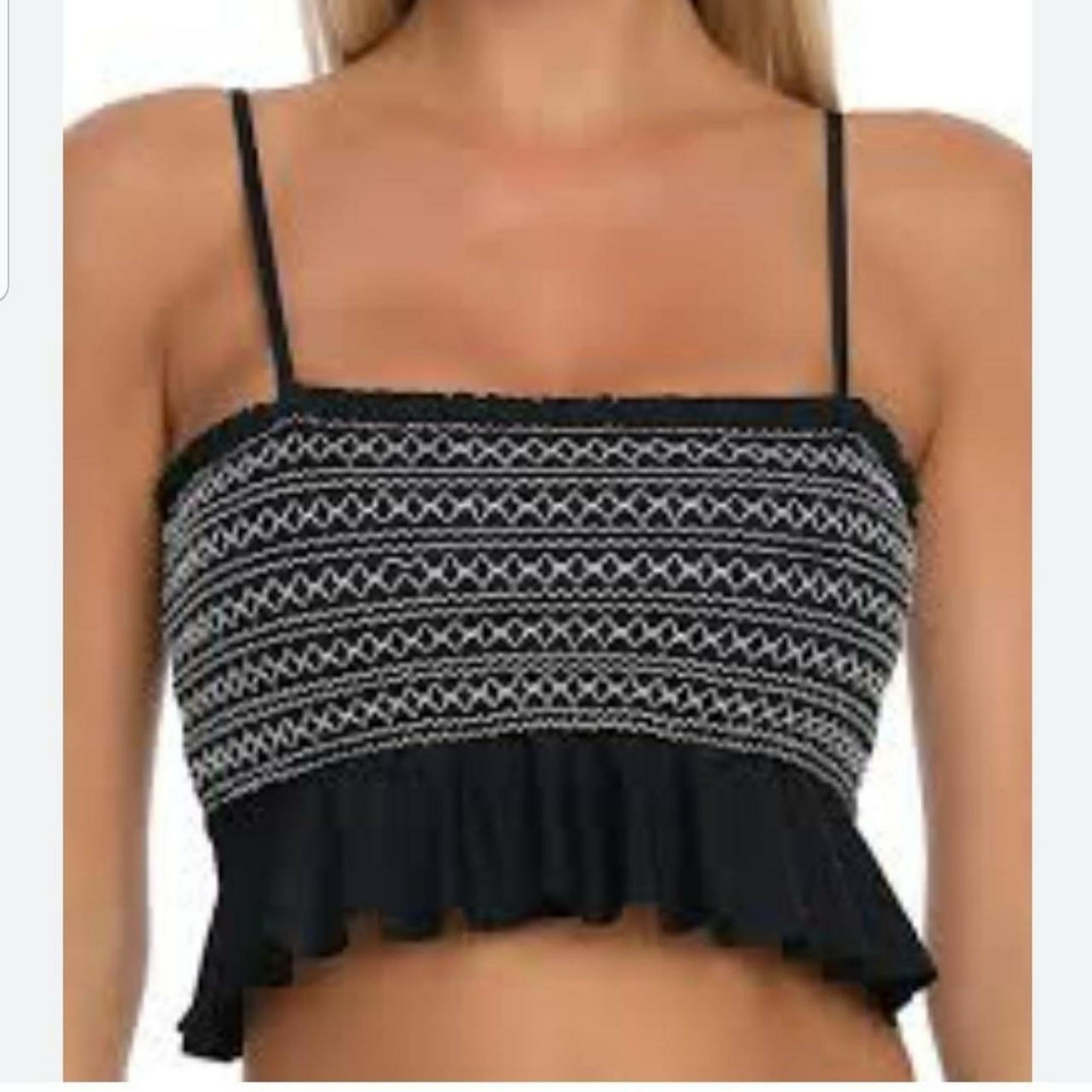 NWT $79 Rellesiga Women Bandeau Bikini Top Ruffle Black White