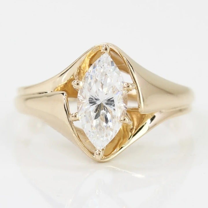 14k Yellow Gold Marquise Cubic Zirconia Ring