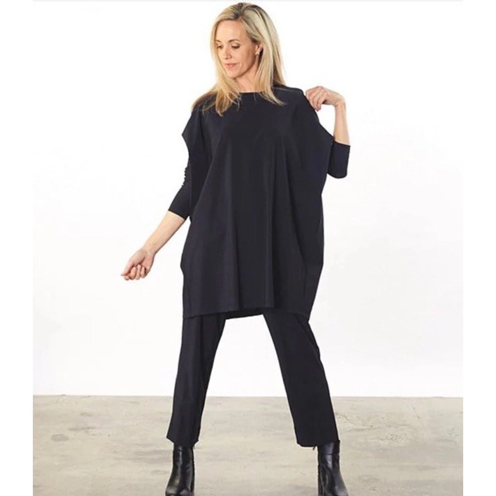 Bryn Walker Damien Ponti Black Dolman Sleeve Oversized Tunic Large Lagenlook W12