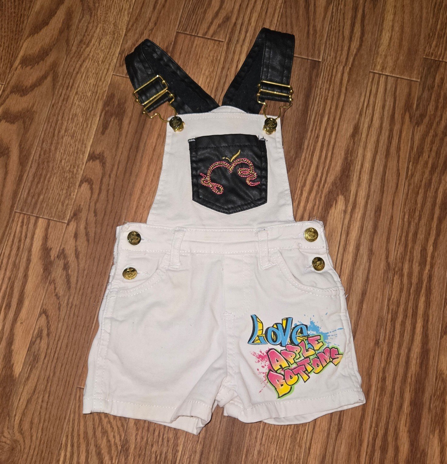 Y2K Baby Girls Apple Bottom Jeans White Overalls 12 Months