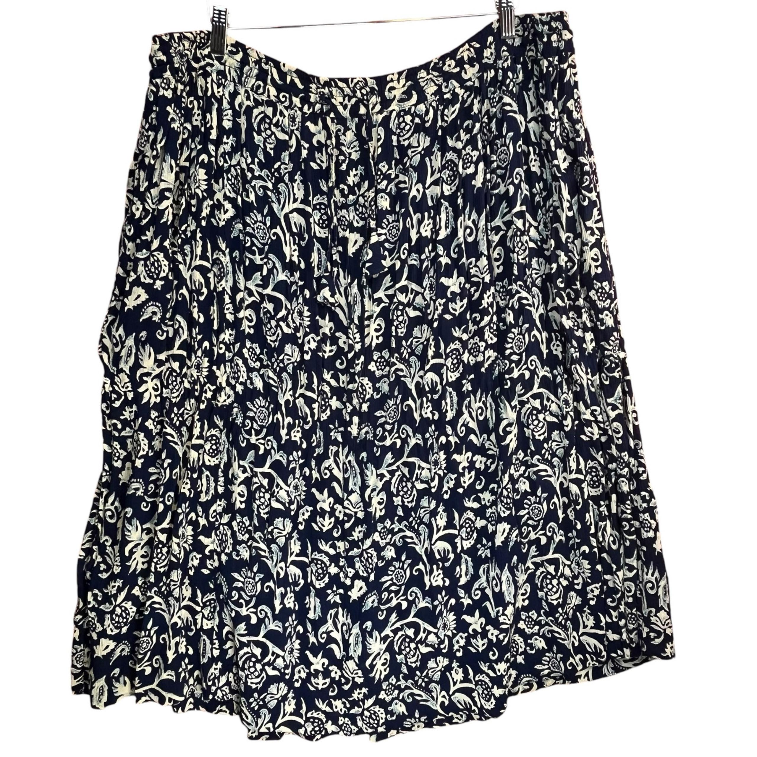 Orvis Vintage Women's Rayon Blue White Floral Pocket Front Tie Long Skirt XL