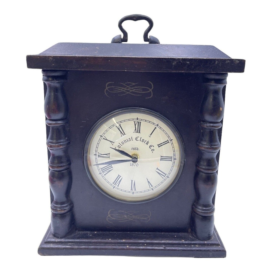 Vtg Colonial Clock Co.Est.1870 Shelf Mantel Wooden Body Metal Handle 9.5 Parts