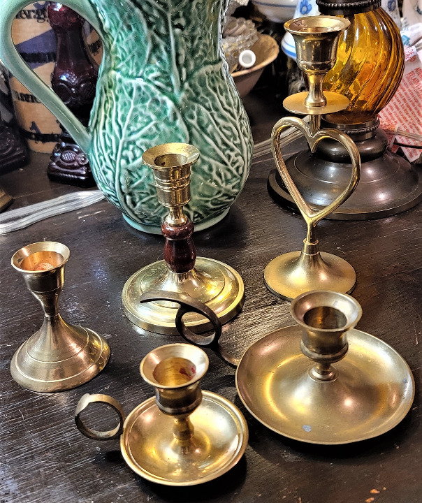 5 Vintage Brass Candle Holders