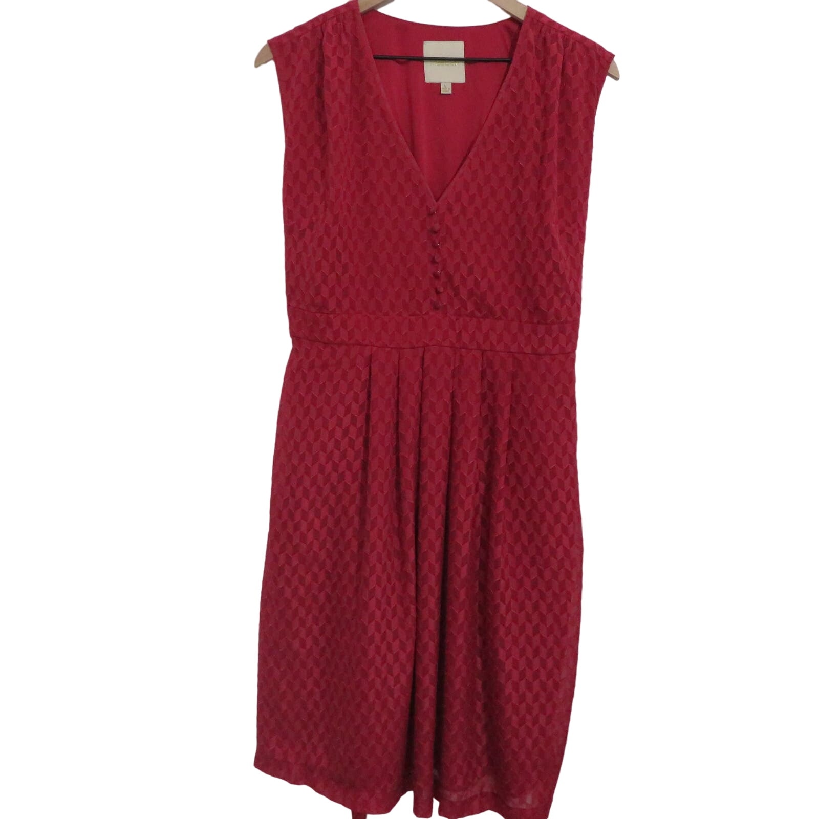 Modcloth Womens Sz L Red Geometric Sleeveless Short Dress V Neck Button Front