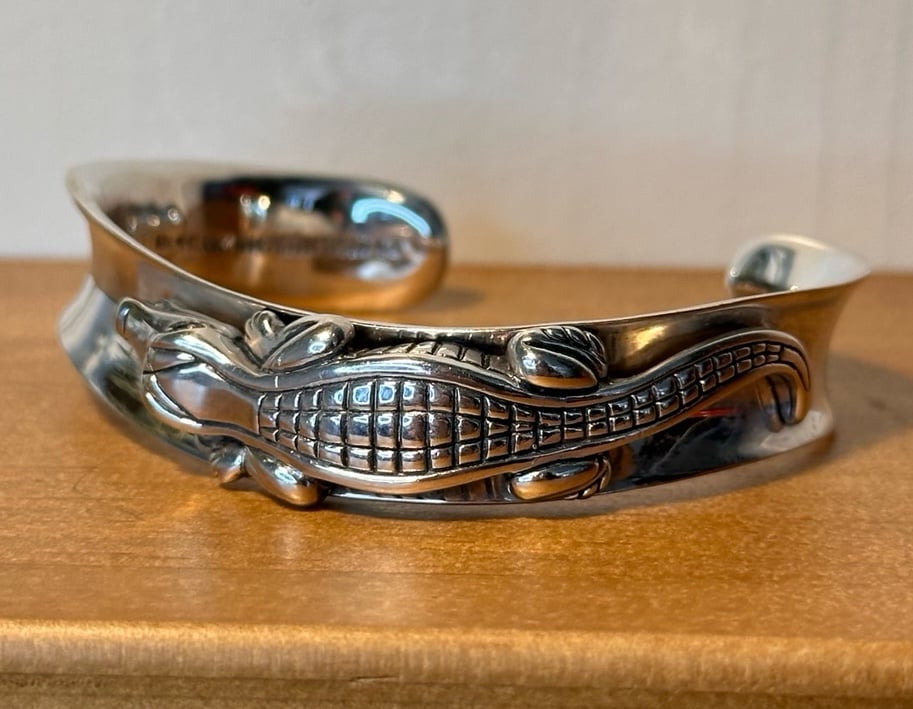 Vintage B Kieselstein Cord 925 Sterling Cuff Alligator Bracelet Diamond Eyes