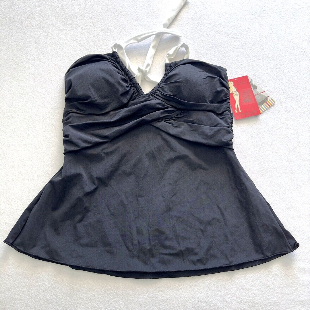 Spanx Convertible Tankini Swim Top Halter Black Sz 10 Shapewear Padded NEW