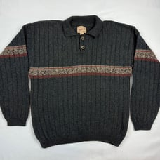 Vtg Woolrich Mens Collared Sweater Sz Large Wool Made In USA Heathered Navy B6