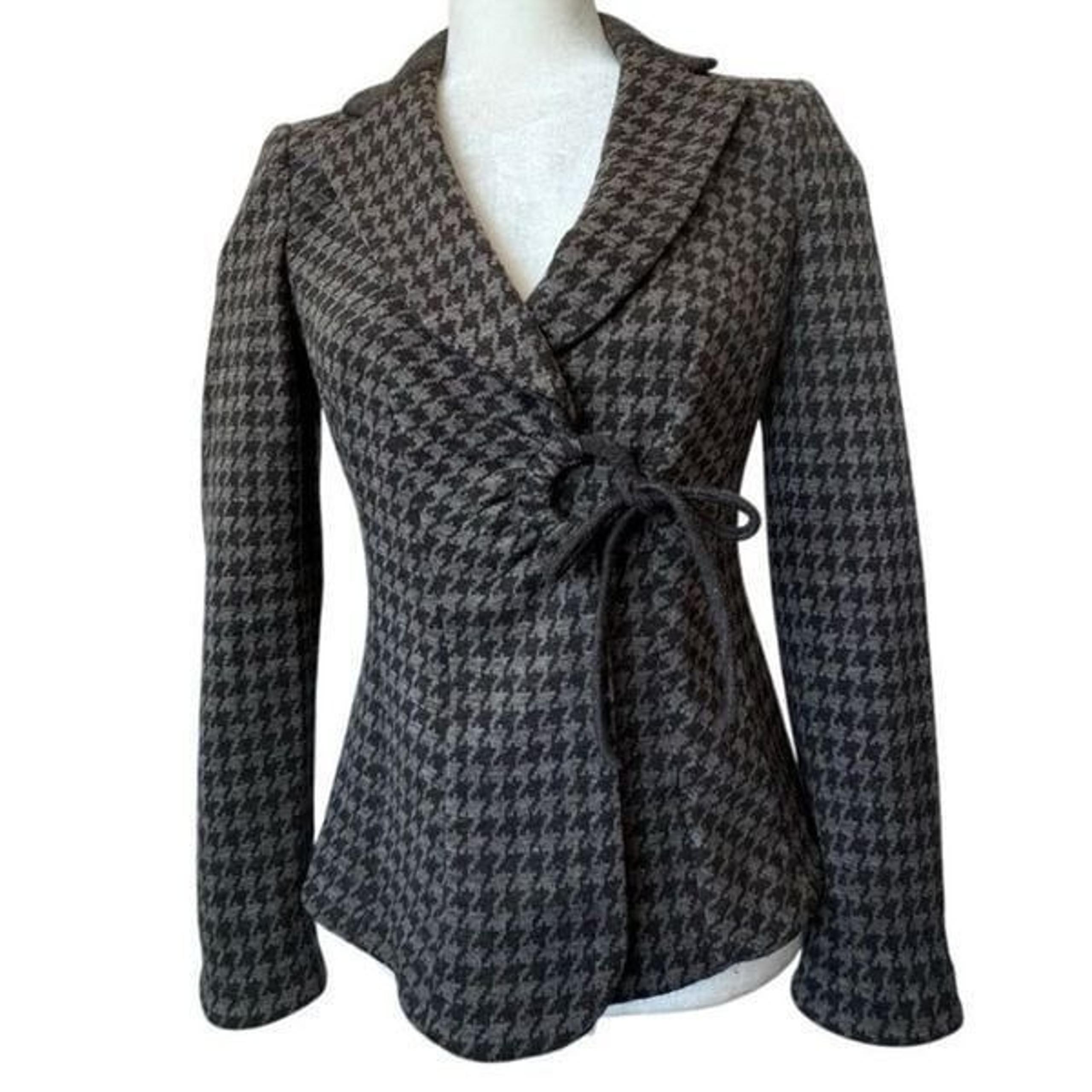 Armani Collezioni Italy Cardigan 1005 Virgin Wool Hounds Tooth Gray Black SZ 8