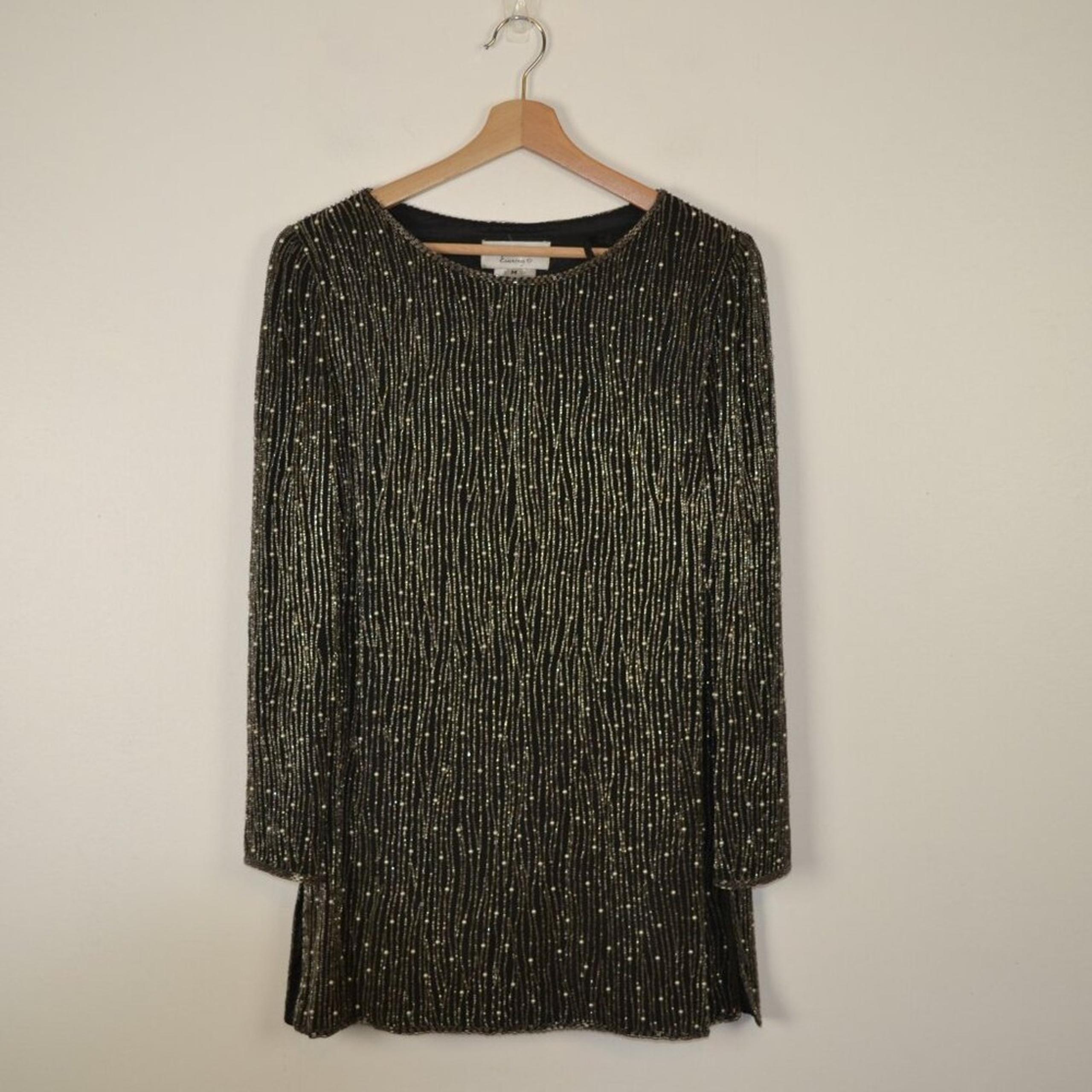 Adrianna Pepell Evening Silk Beaded Long Sleeve Womens M Pullover Tunic Top