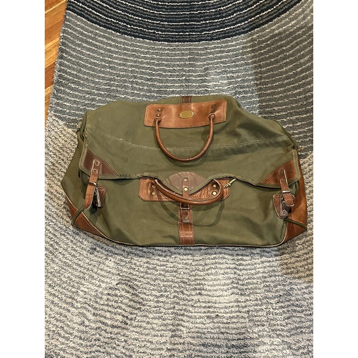 Vintage Orvis Battenkill Duffle Bag Green Canvas and Leather Large