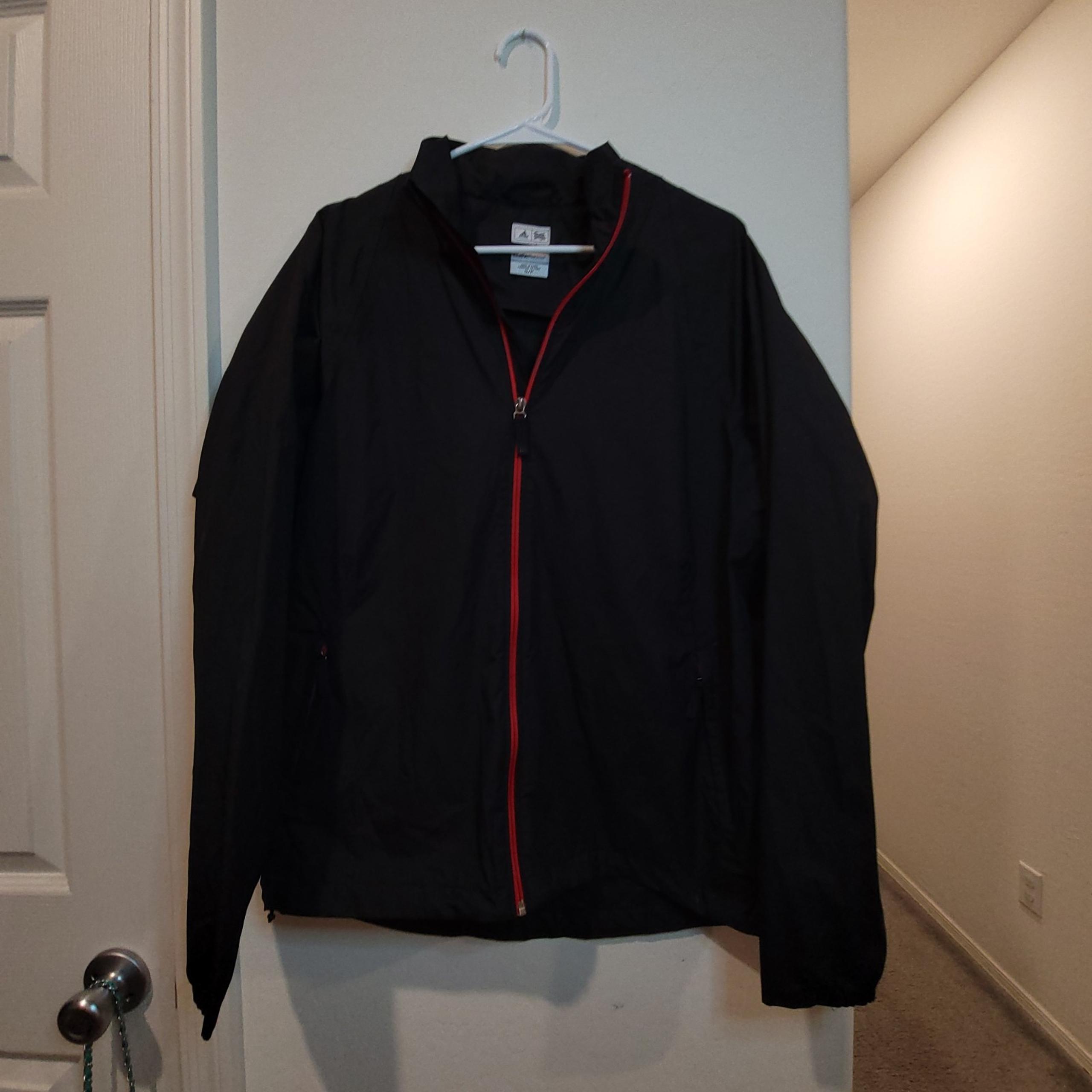 adidas windbreaker jacket Black With Red Letters men small