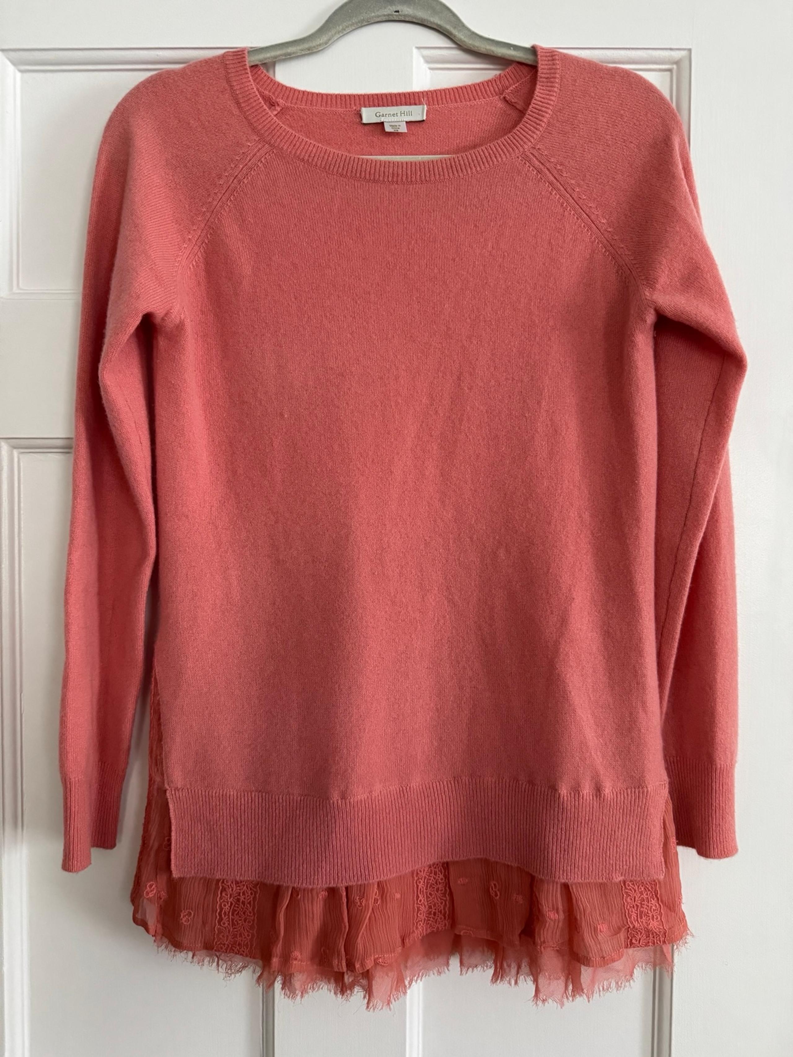 Garnet Hill 100% Cashmere Women’s Sweater – Pink with Lace Hem