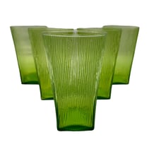 Vintage MCM Green Leaf Bark Patterned Tumblers Set of 5