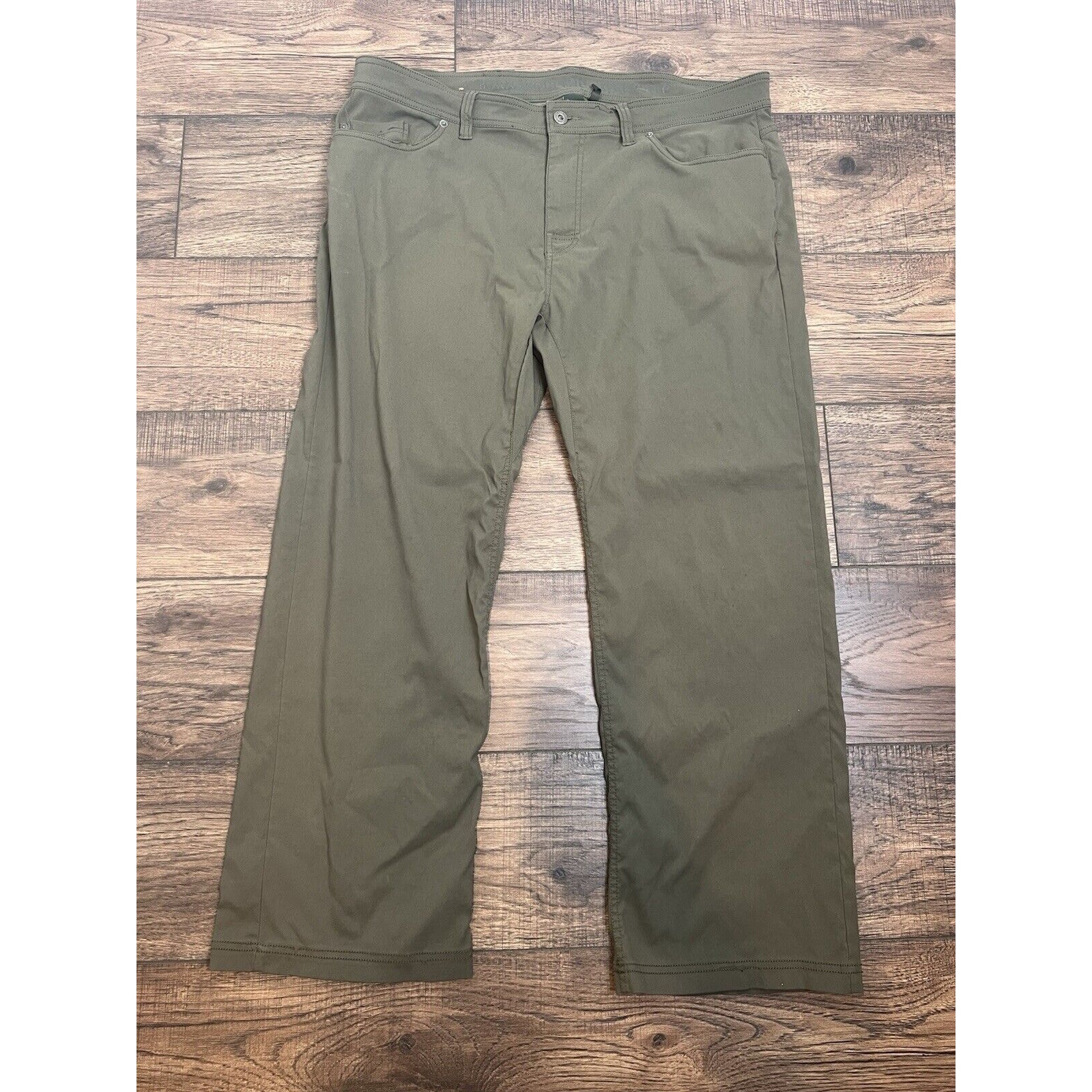 Prana Breathe Olive Green Mens 40x30 Hiking Pants Outdoor Slim Fit