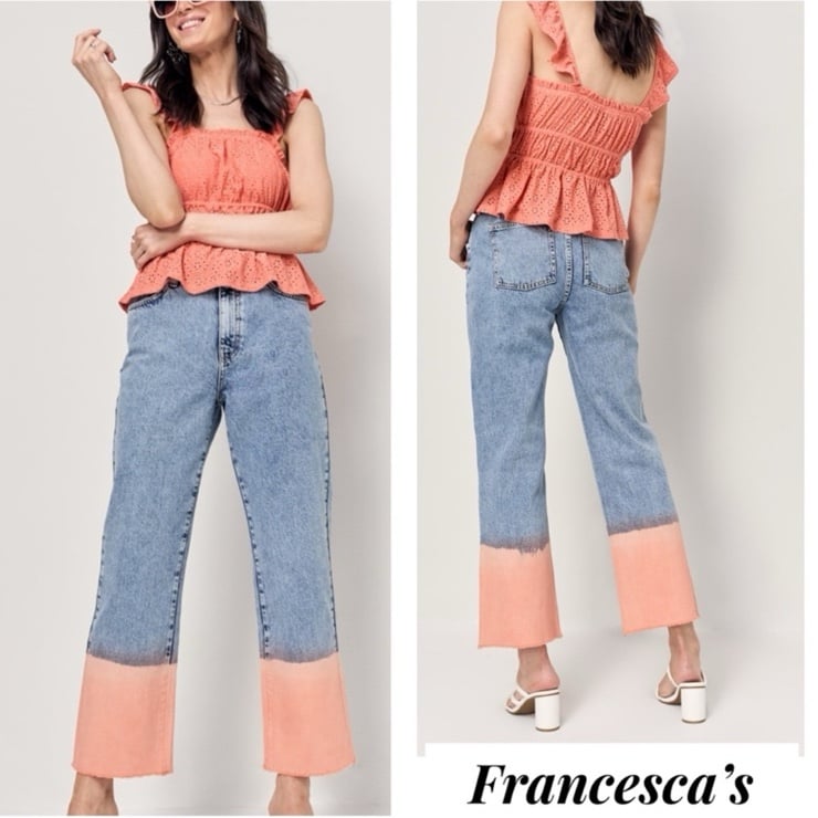 New Francesca's Ellis Dip Dye Acid Wash High Rise Denim Jeans