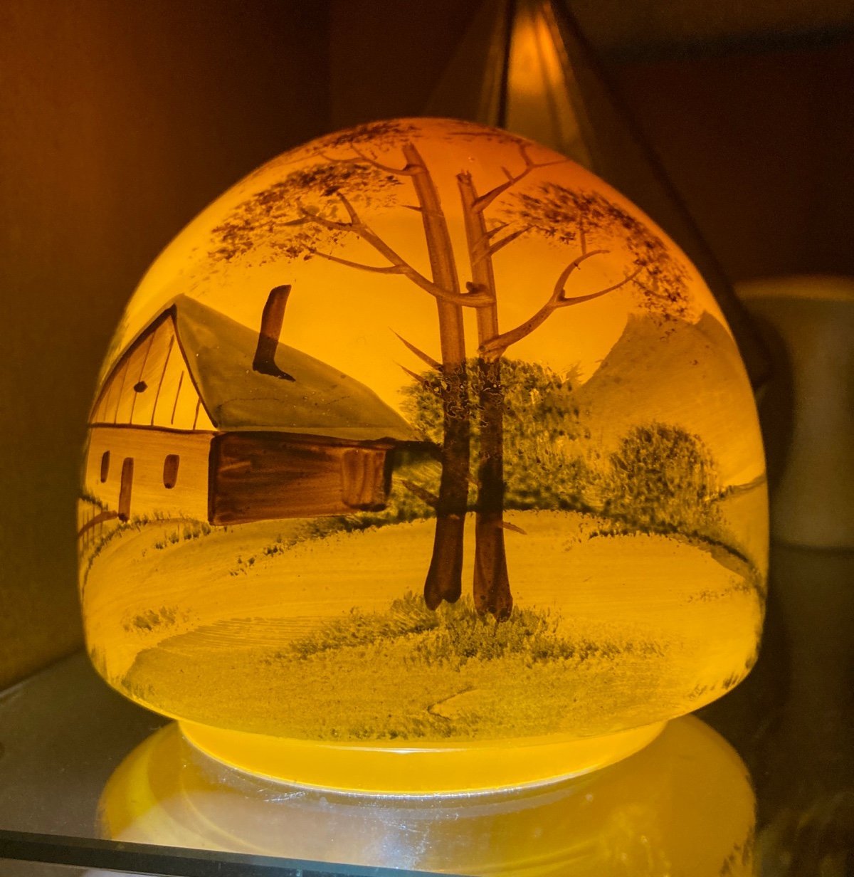 VTG /Antique 1920’s? Czech art glass mushroom boudoir lamp shade hand painted
