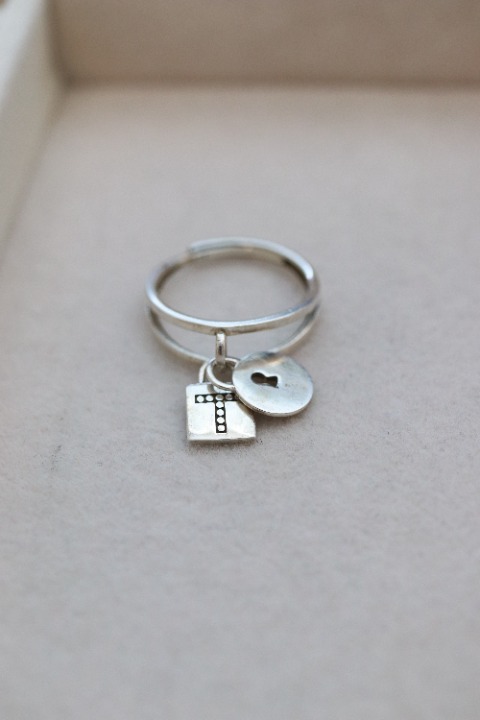 S925 T & Lock Dangling Style Adjustable Ring Sterling Silver Stamped S925