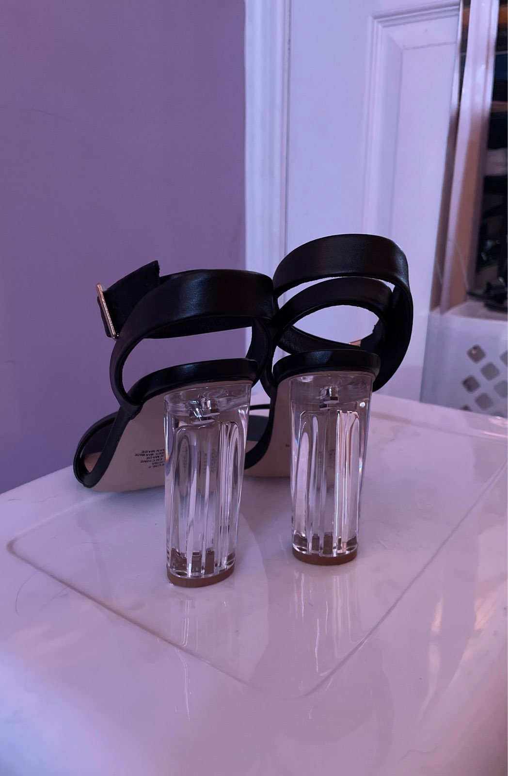 Clear and black chunky heel