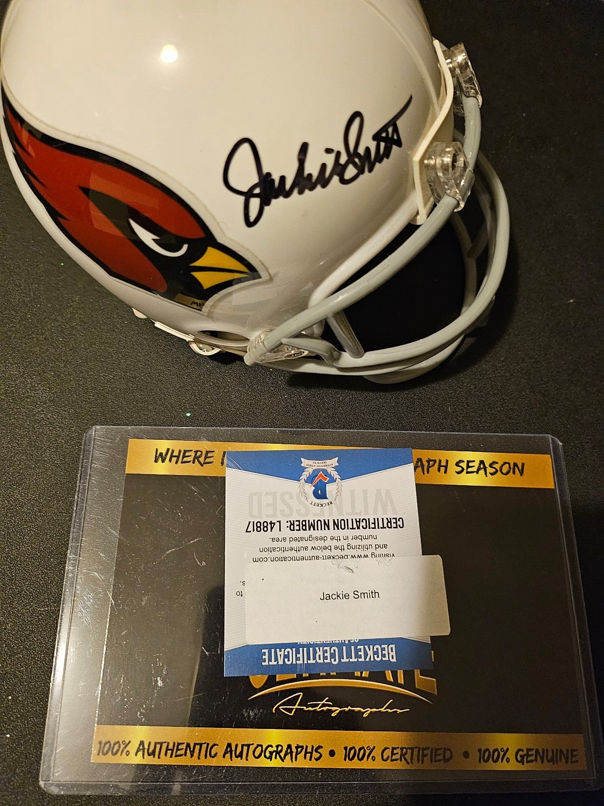Jackie Smith mini helmet signed