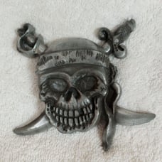 Vintage 90s Pirate Skull Concho Pewter Belt Buckle