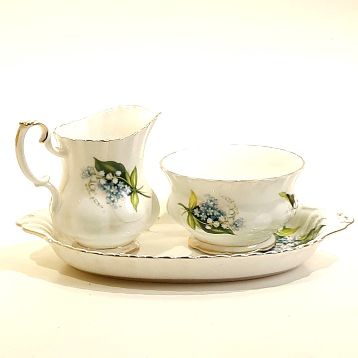 Vintage Royal Albert Mini Creamer & Open Sugar with Tray Lily of the Valley
