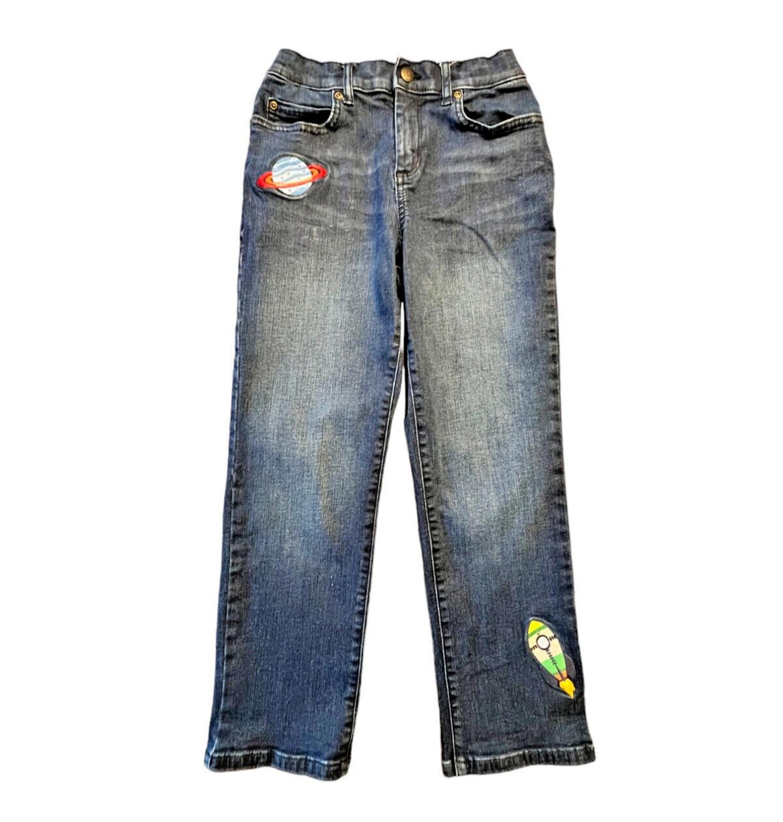 Gymboree Jeans Boys 7 Blue Stretch Expandable Waist Embroidered (Sz7 W24 L21)