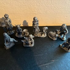 7 Vintage M.A. Ricker Pewter Figurines Paperweights