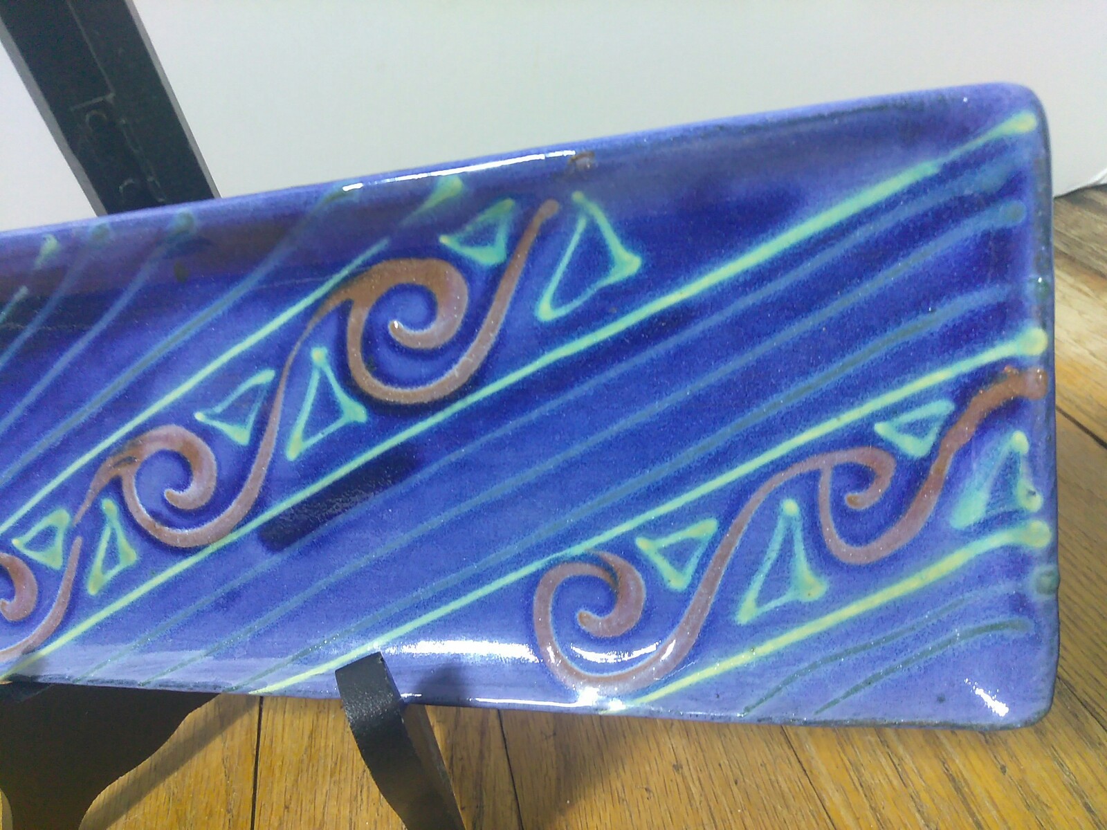 Earth Works Barbabos Blue Glazed Handmade Clay Swirl Rectangle pottery 50xx