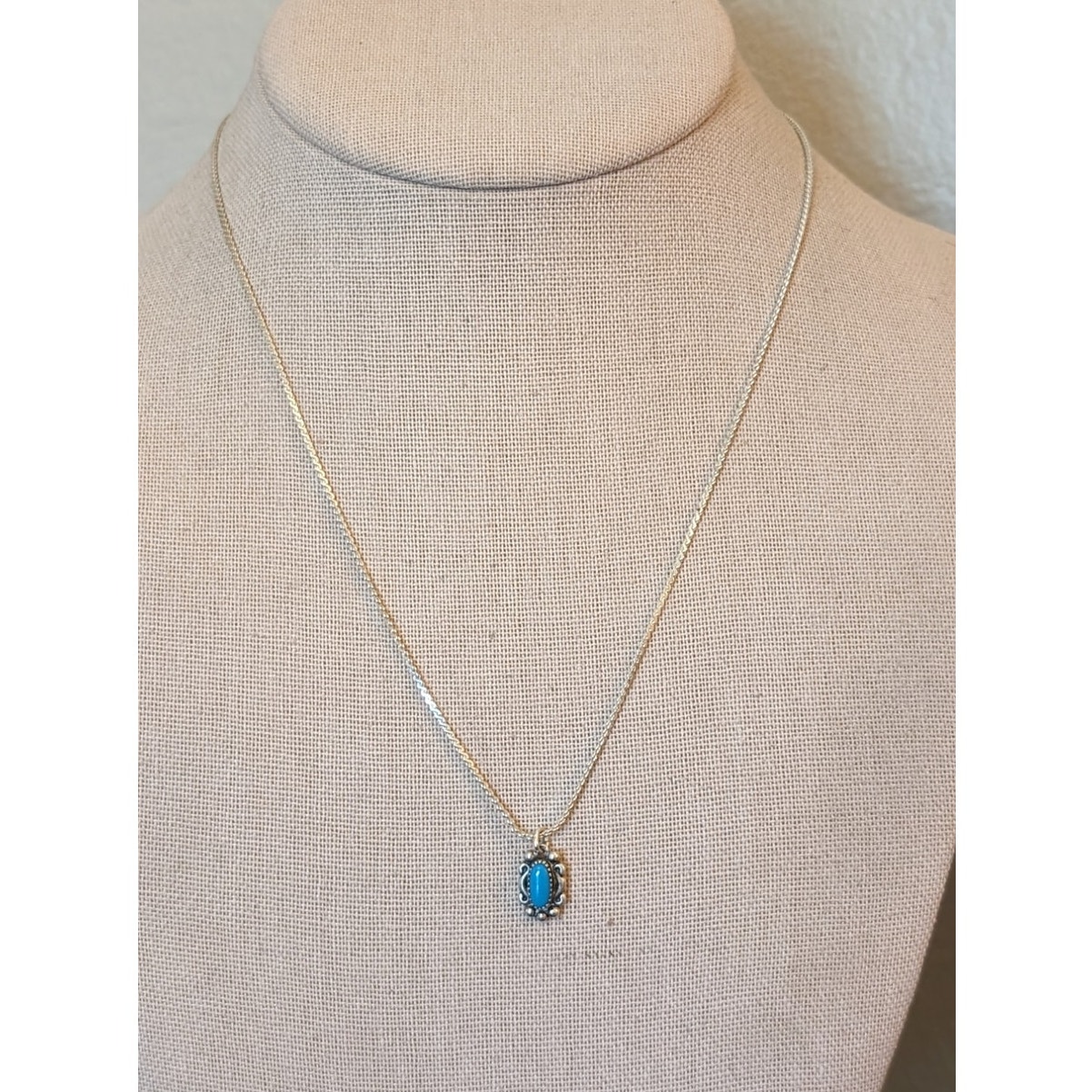 Vintage Petite Signed Sterling J Turquoise Pendant 18 Necklace