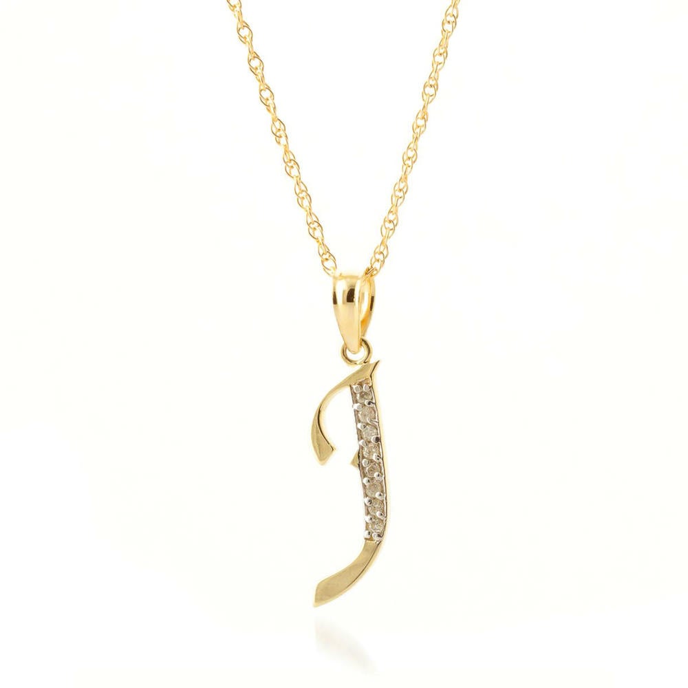 14K. SOLID GOLD NECKLACE WITH NATURAL DIAMONDS INITIAL 'J' PENDANT (Yellow Gold)