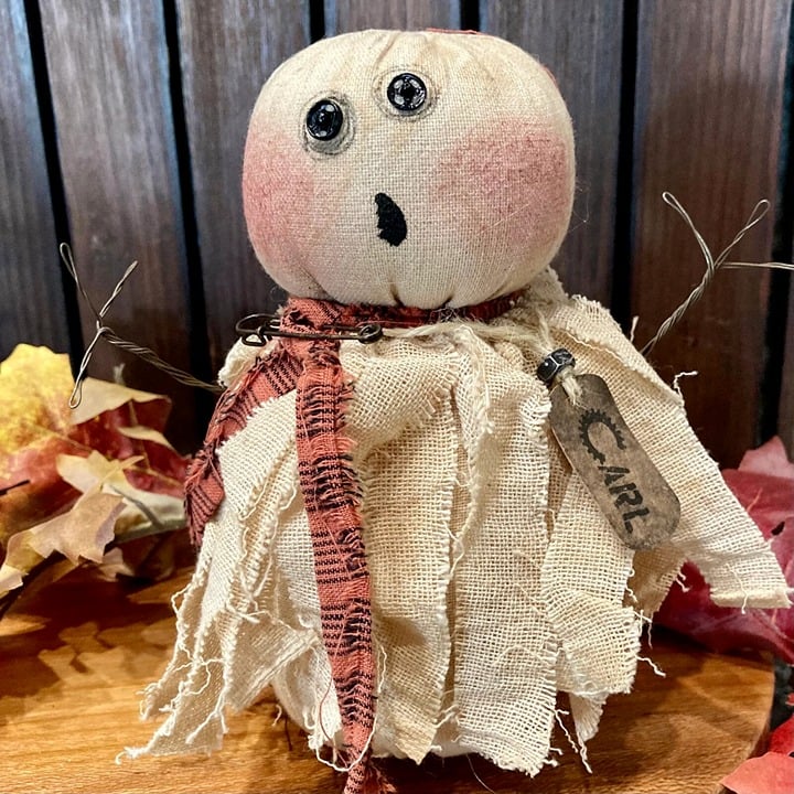 Fabric Ghost Primitive, Rustic Trick or Treat Honey and Me Salvage Ghost 5.5