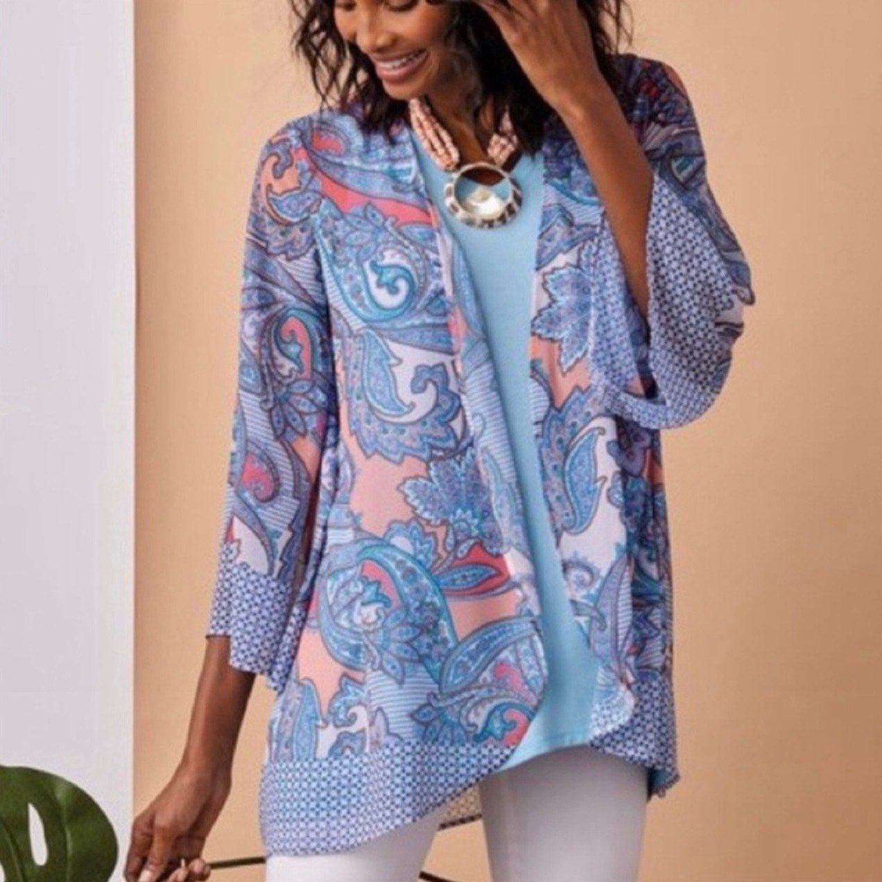 Soft Surroundings Womens Wanderlust Paisley Floral Sheer Kimono Sz M