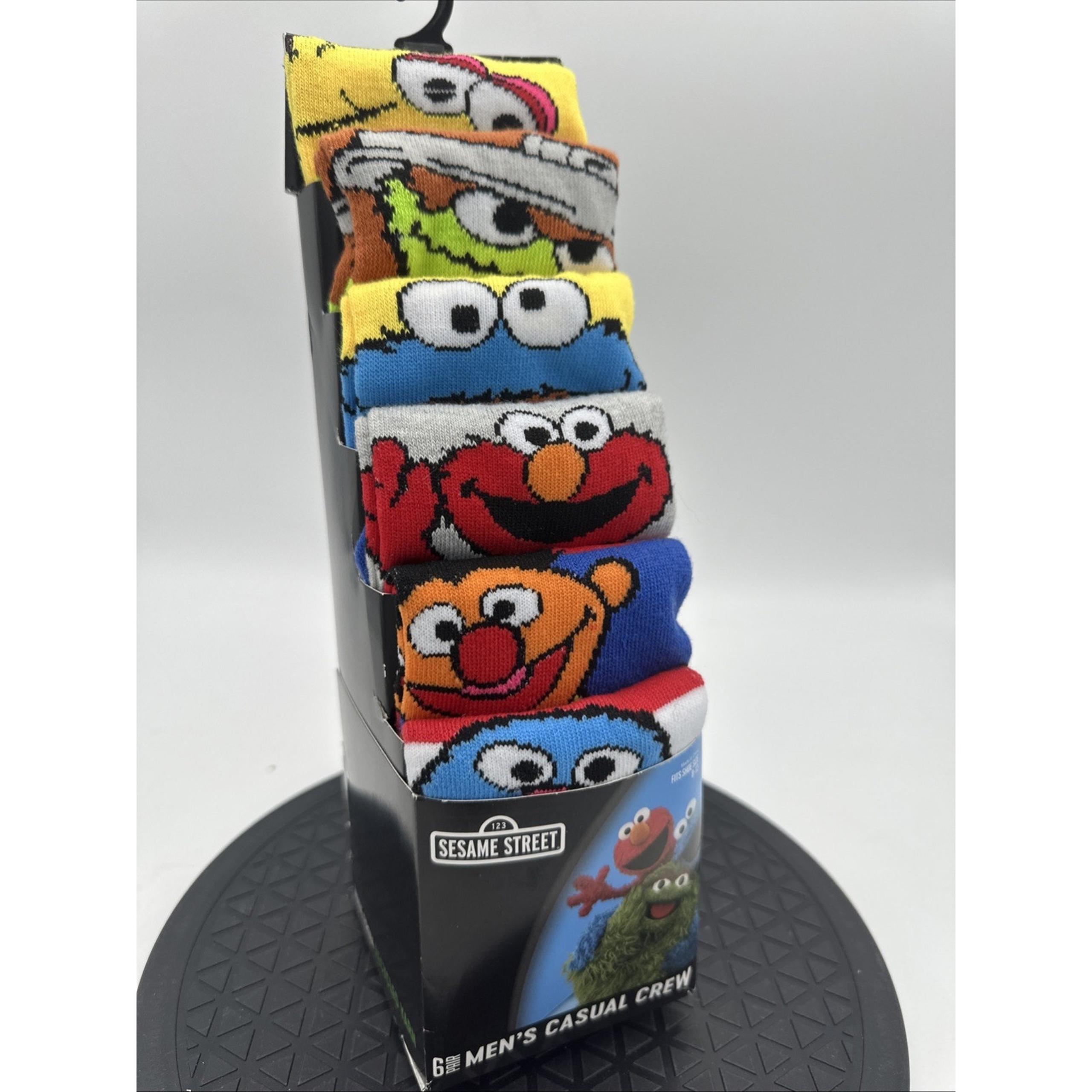 Sesame Street 6pk casual crew mens novelty socks sz 8-12